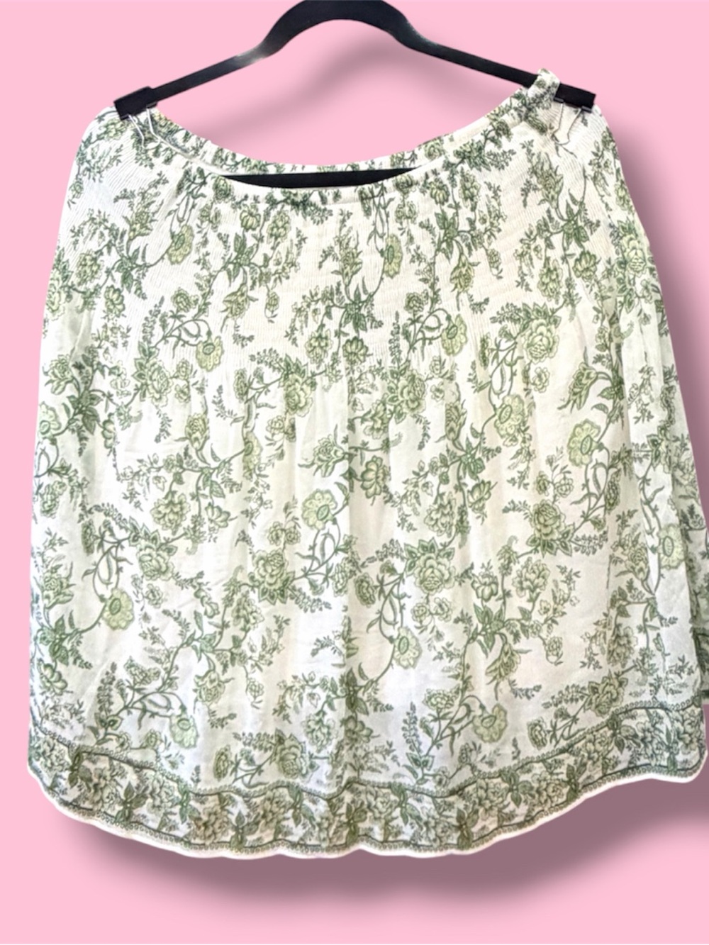 Max Studio White Skirt with Green Floral Print